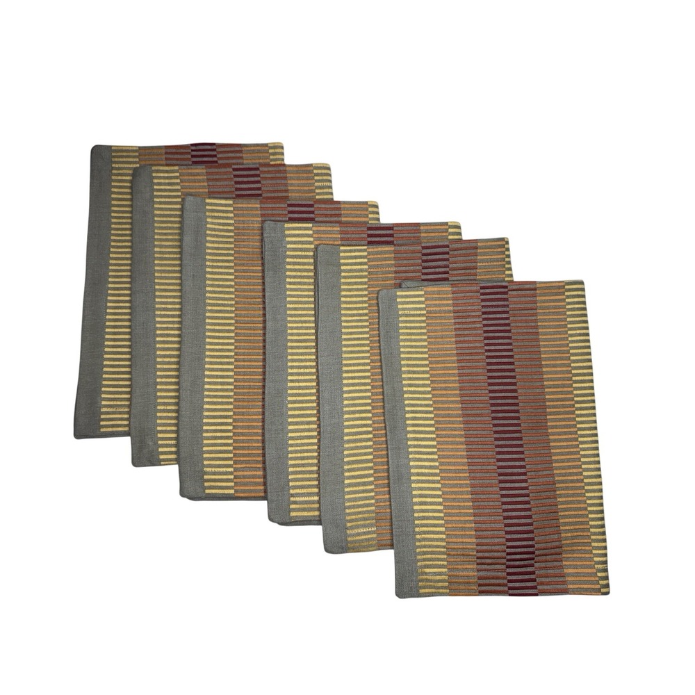 Crate & Barrel Tobin Orange Set Of 6 Placemats14x19 Striped Table Mats